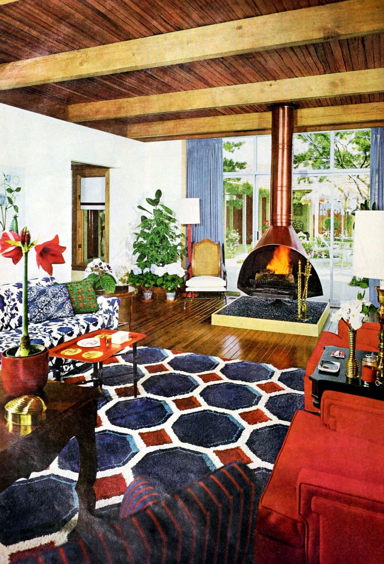 Stylish retro prefab fireplaces brought modern comfort to mid-century homes 19 Modern style met Americana timbered living room (1960s)