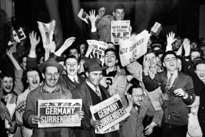 NAZIS SURRENDER newspaper headlines - VE Day - Victory in Europe 1945