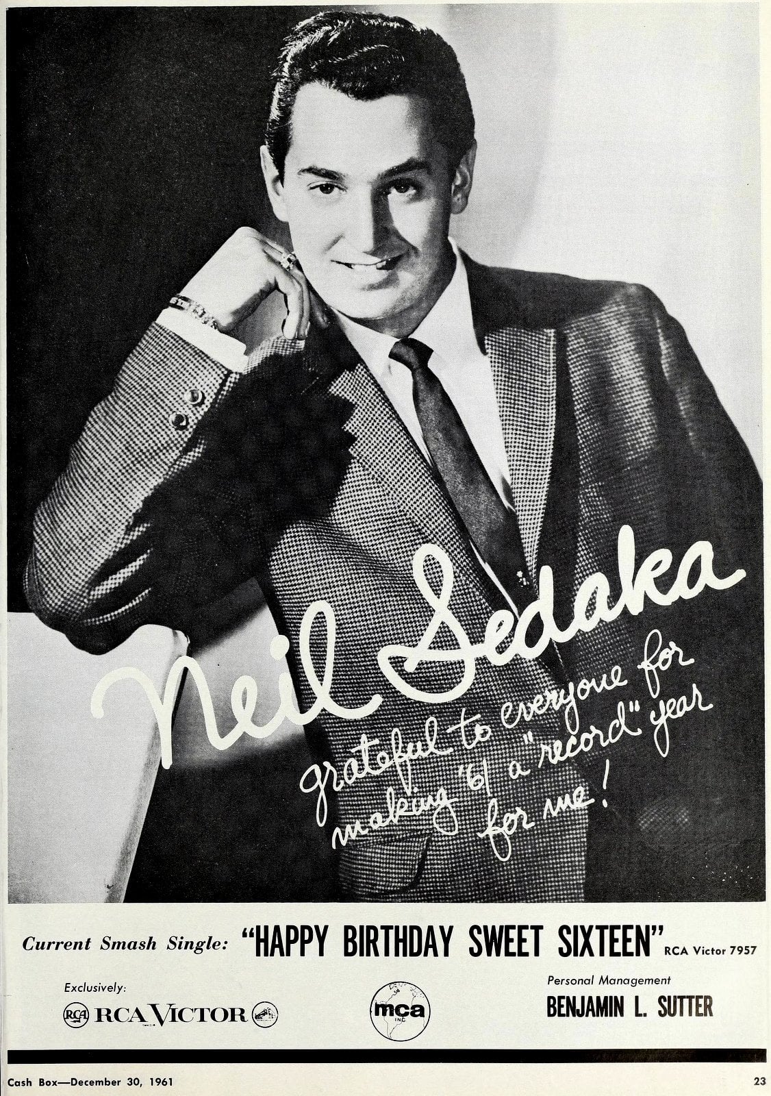 Neil Sedaka Happy Birthday Sweet Sixteen (1961) via ClickAmericana com