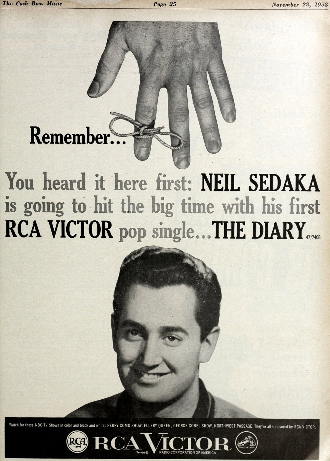Neil Sedaka single The Diary (1958) via ClickAmericana com