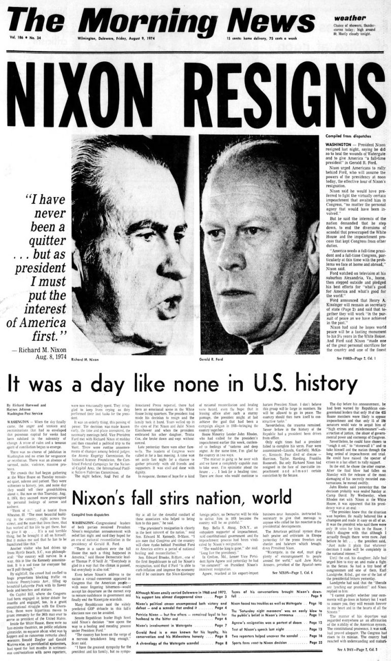 Nixon's resignation Headlines from the President's last days in office, and a look at how the
