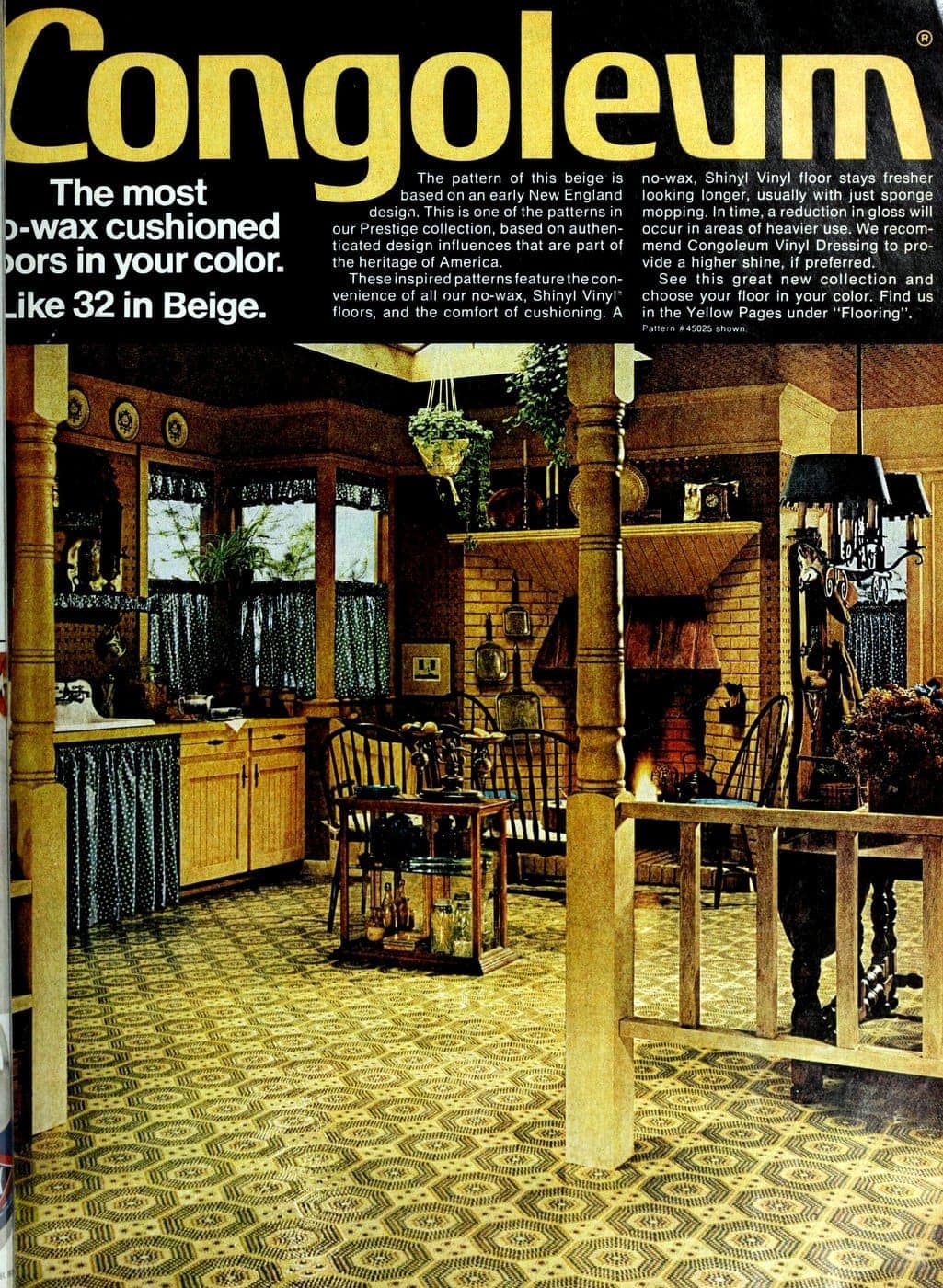 No-wax cushioned floor - Beige early New England design (1976)