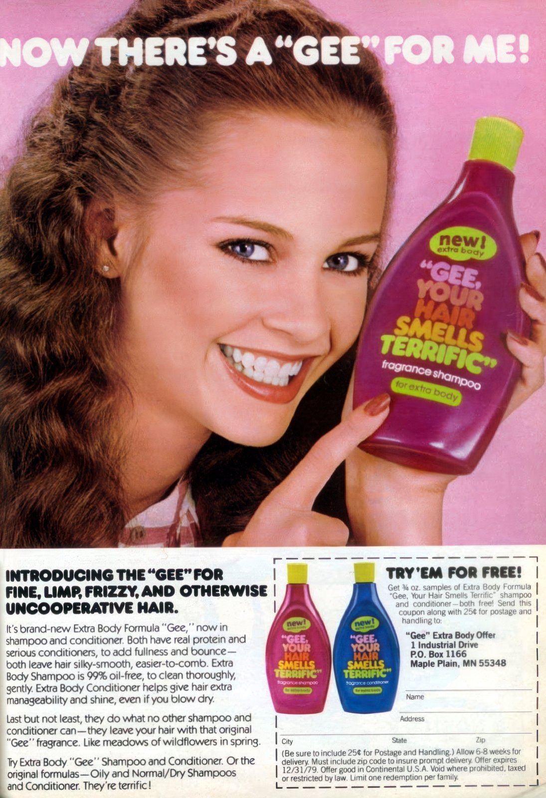 Gee, Your Hair Smells Terrific was the shampoo everyone remembered in the 1970s & 80s 6 Now there's a Gee for me vintage shampoo ad (1979)