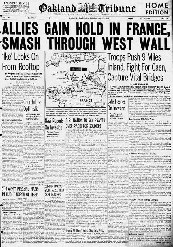 DDay invasion of France See WW2 newspaper headlines (1944) Click