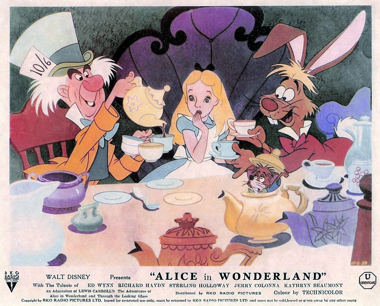 Old Disney Alice in Wonderland lobby card - tea party via ClickAmericana com