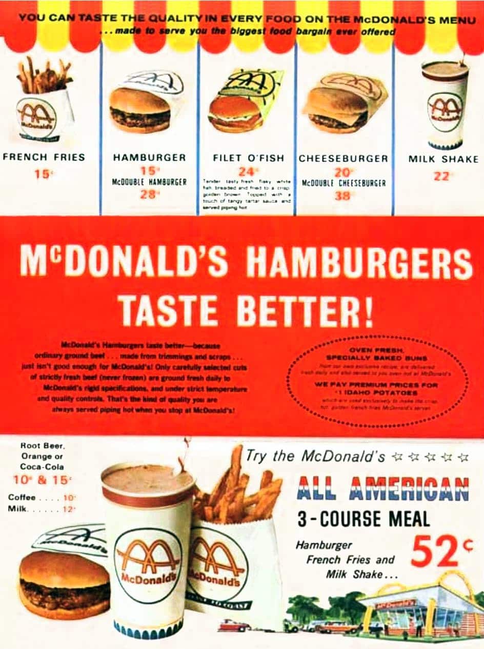 Old McDonald's menu from 1950s