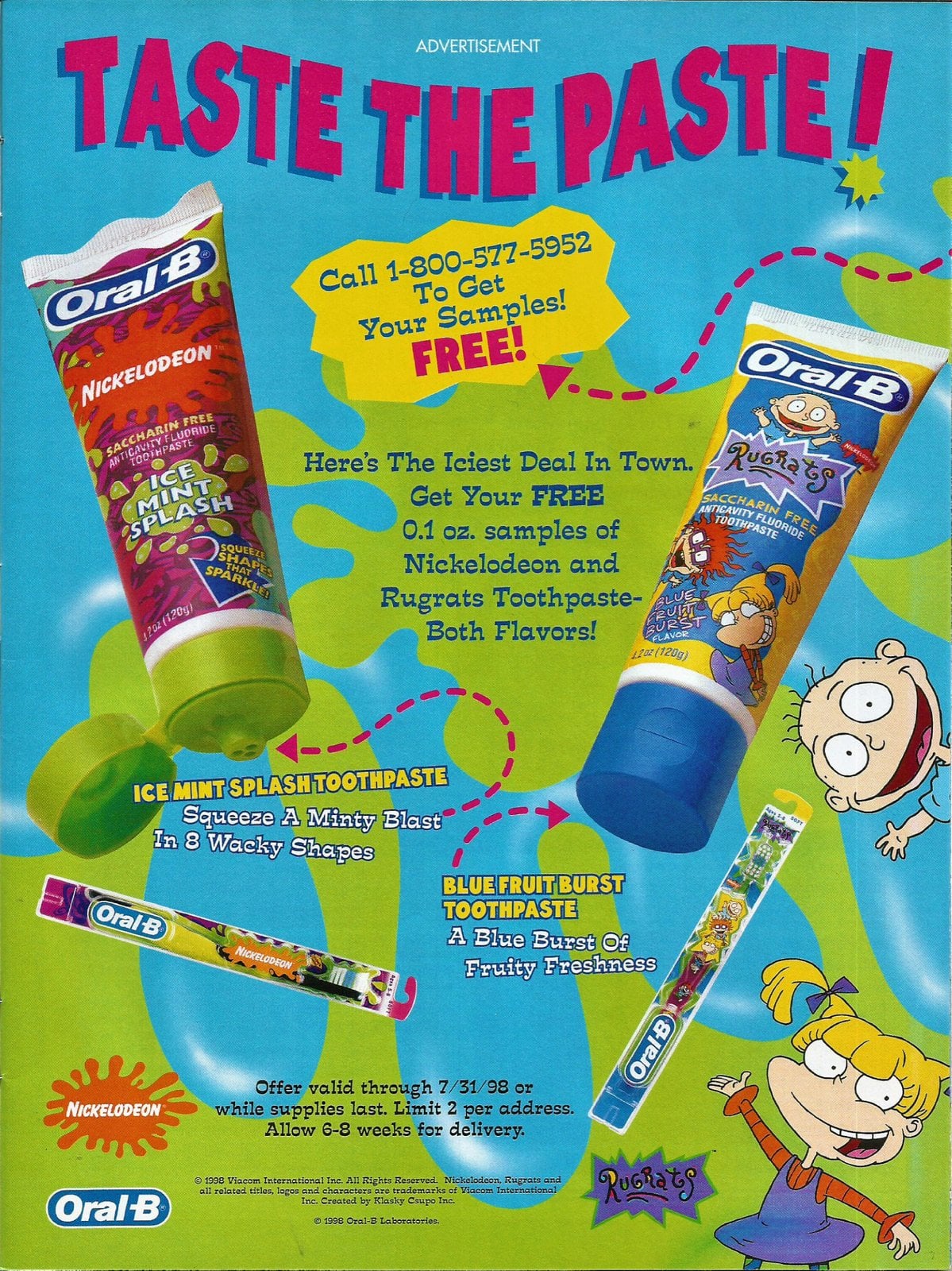 Old Oral-B Nickelodeon and Rugrats toothpaste for kids (1998) via ClickAmericana com