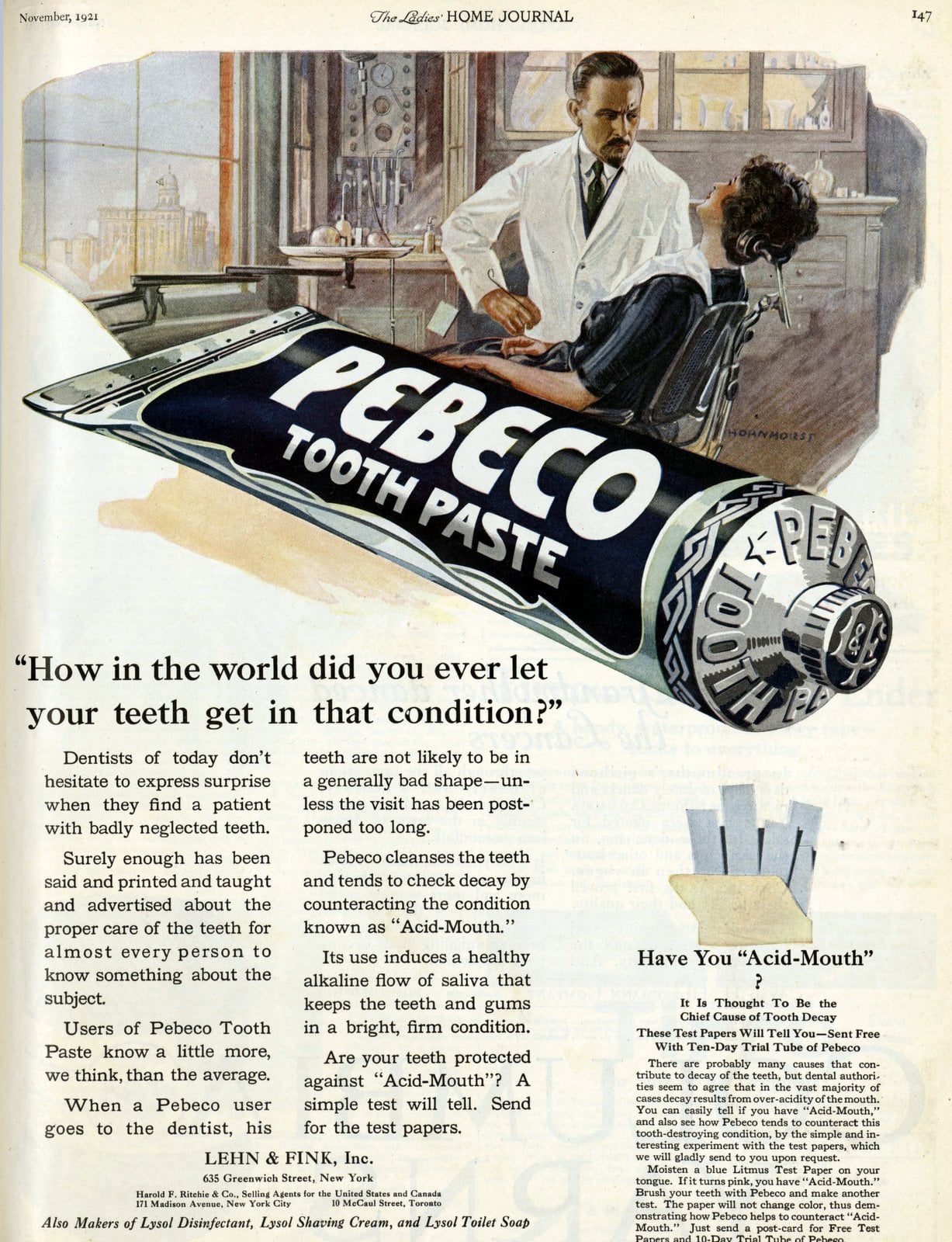 Old Pebeco Tooth Paste with dentist (1921) via ClickAmericana com
