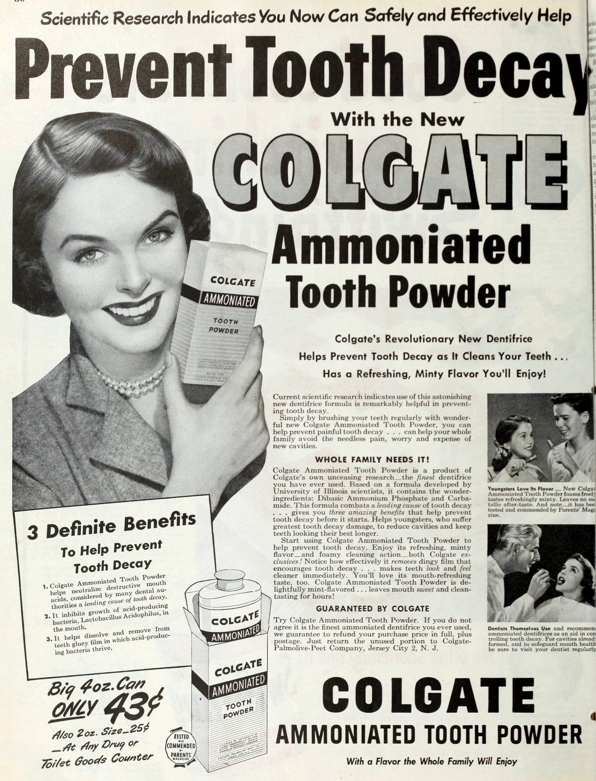 Old-fashioned Colgate Ammoniated Tooth Powder (1949) via ClickAmericana com