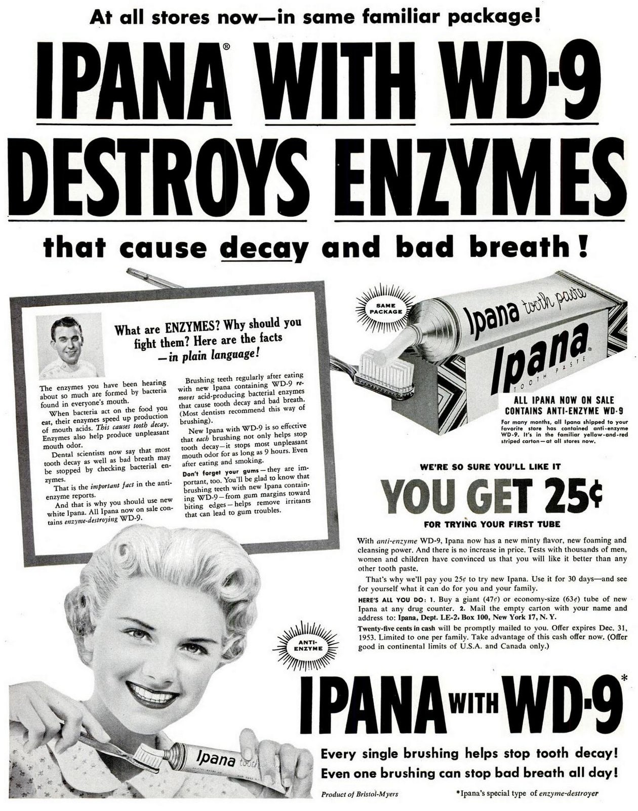 Old-fashioned Ipana with WD-9 (1953) via ClickAmericana com