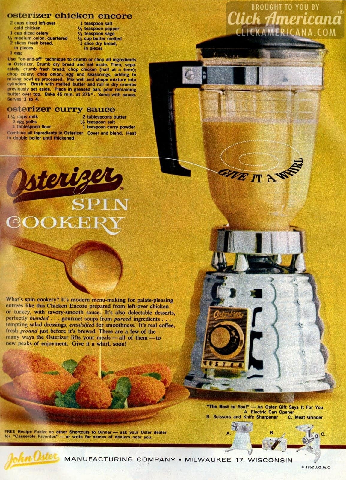 Make this chicken dinner with your blender (1962) Click Americana