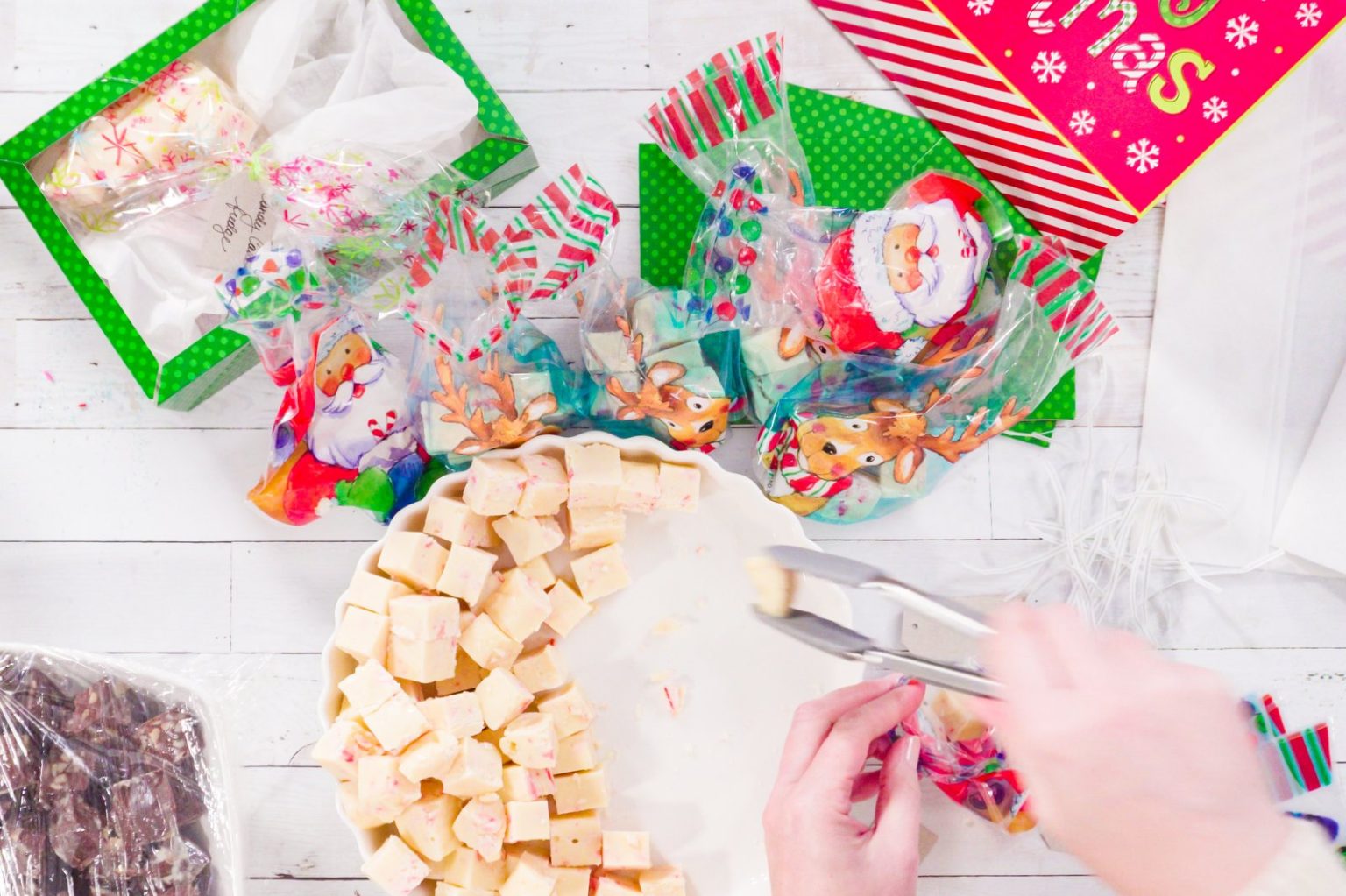 Delicious peppermint fudge with crushed candy canes is an extra festive