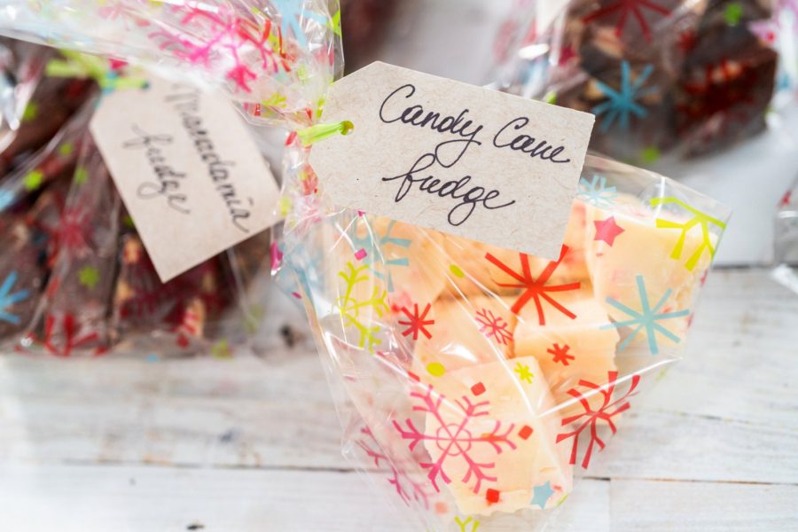 Delicious peppermint fudge with crushed candy canes is an extra festive