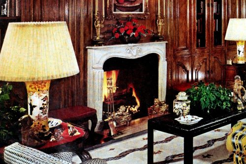 Paneled in rich oak, this elegant study decor was inspired by French Renaissance architecture