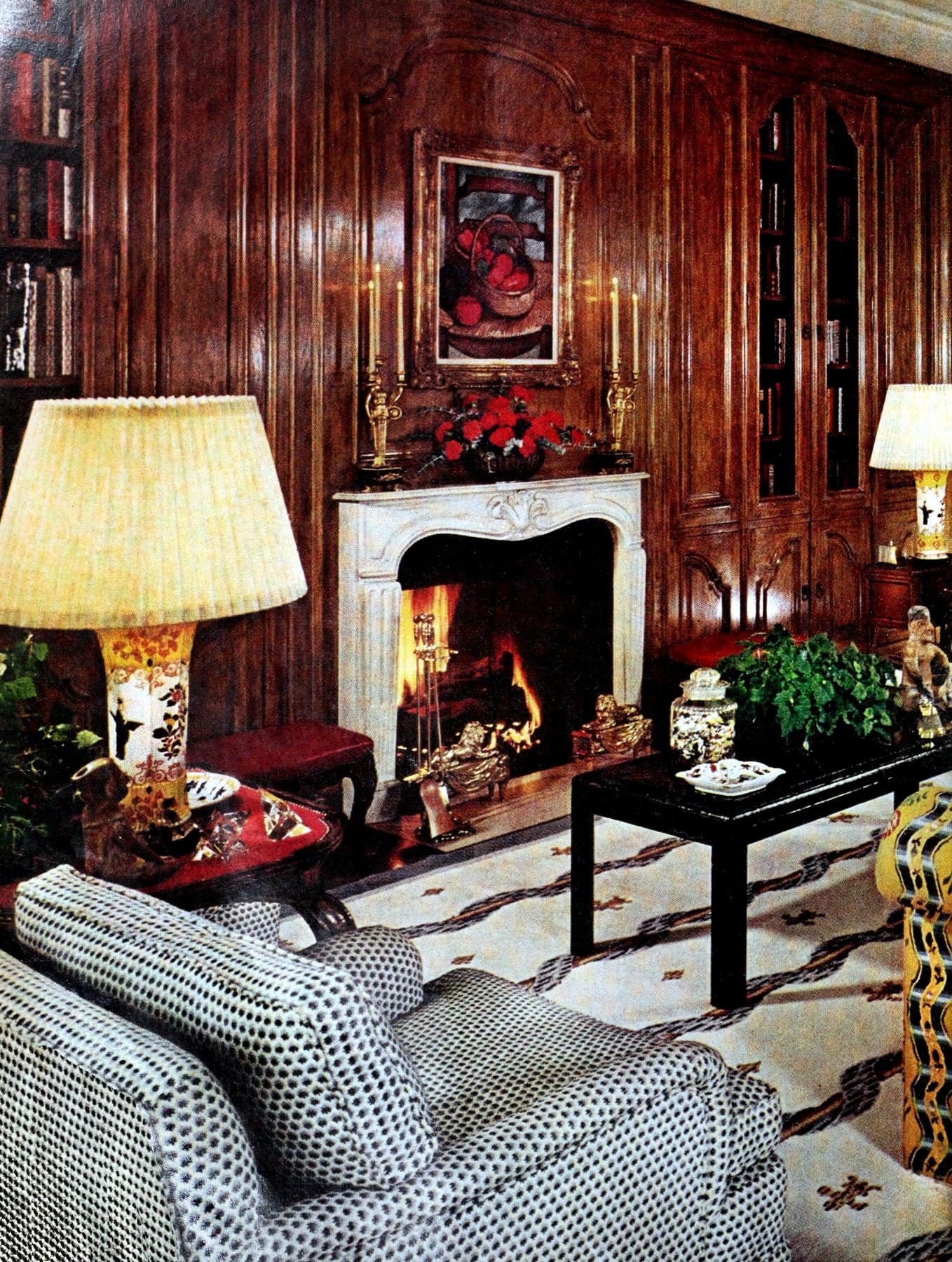 Paneled in rich oak, this elegant study decor was inspired by French Renaissance architecture
