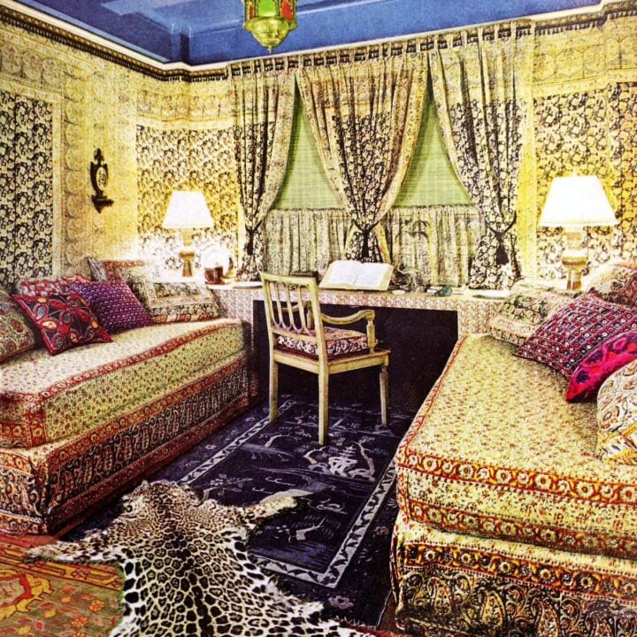 Patterned fabrics, vintage study's boho decor