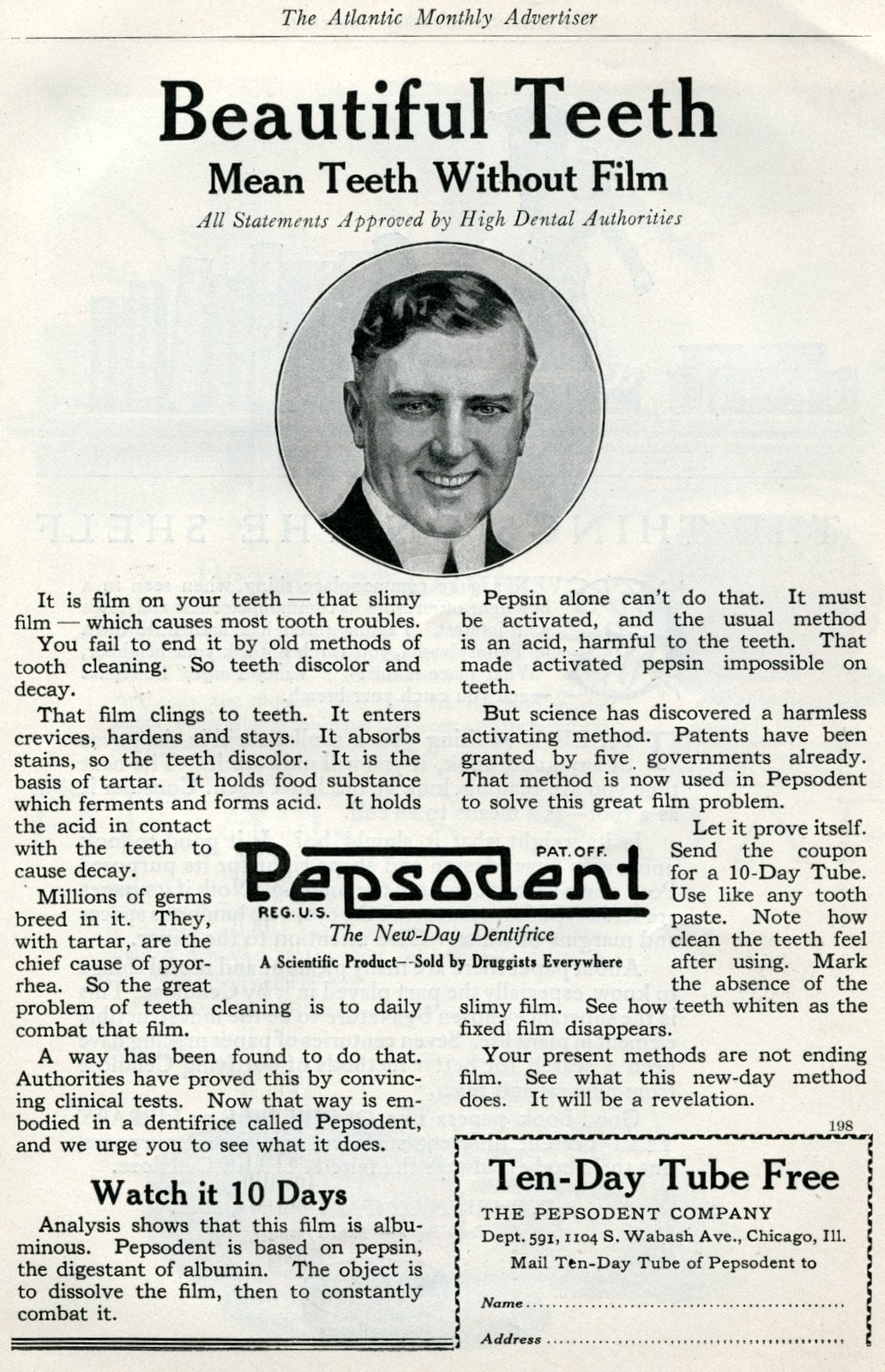 Pepsodent, the new-day dentifrice sold by druggists (1919) via ClickAmericana com