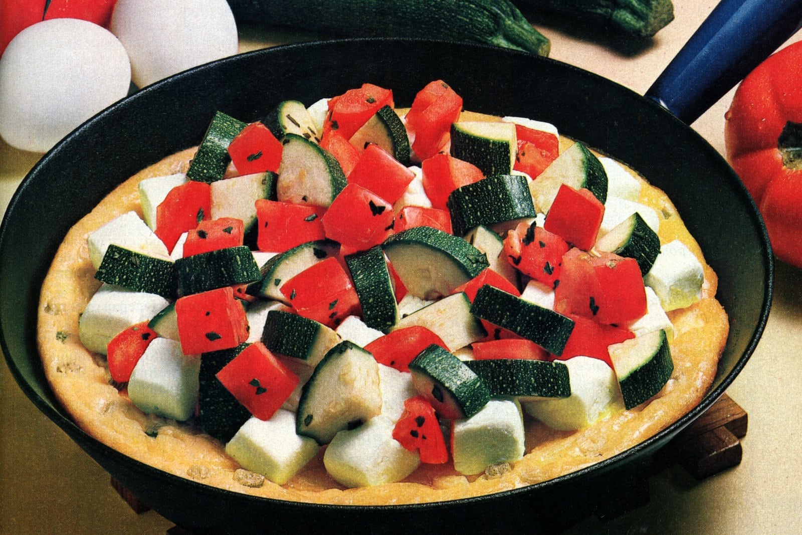 Try this easy cream cheese frittata with potatoes, zucchini & tomato from 1982