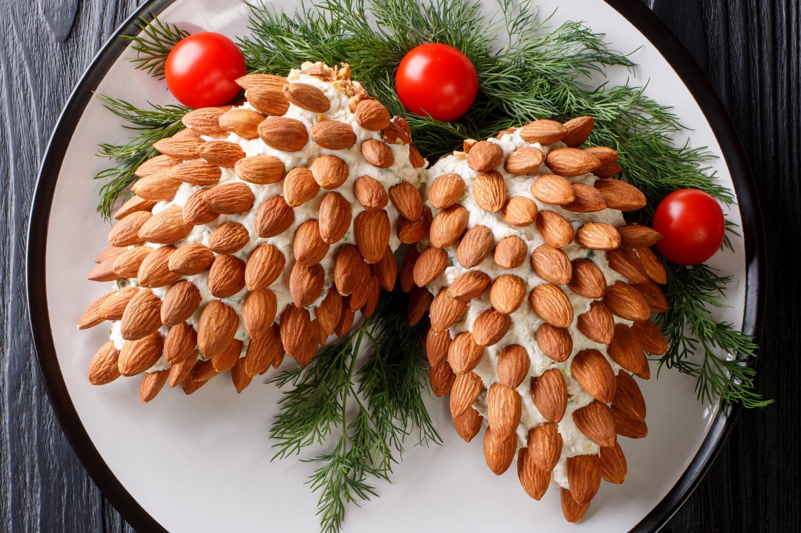 Make a pinecone-shaped cheeseball with almonds the retro way - perfect for a holiday party! - Click 