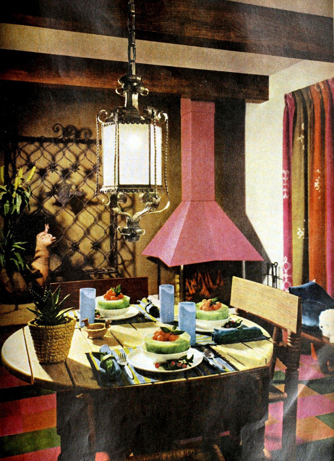 Stylish retro prefab fireplaces brought modern comfort to mid-century homes 20 Pink metal prefab fireplace hood (1961) via ClickAmericana com