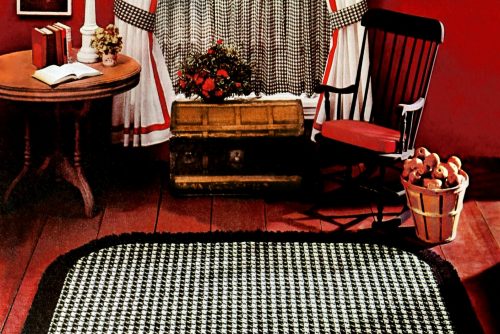 Red plus black and white houndstooth pattern country style living room