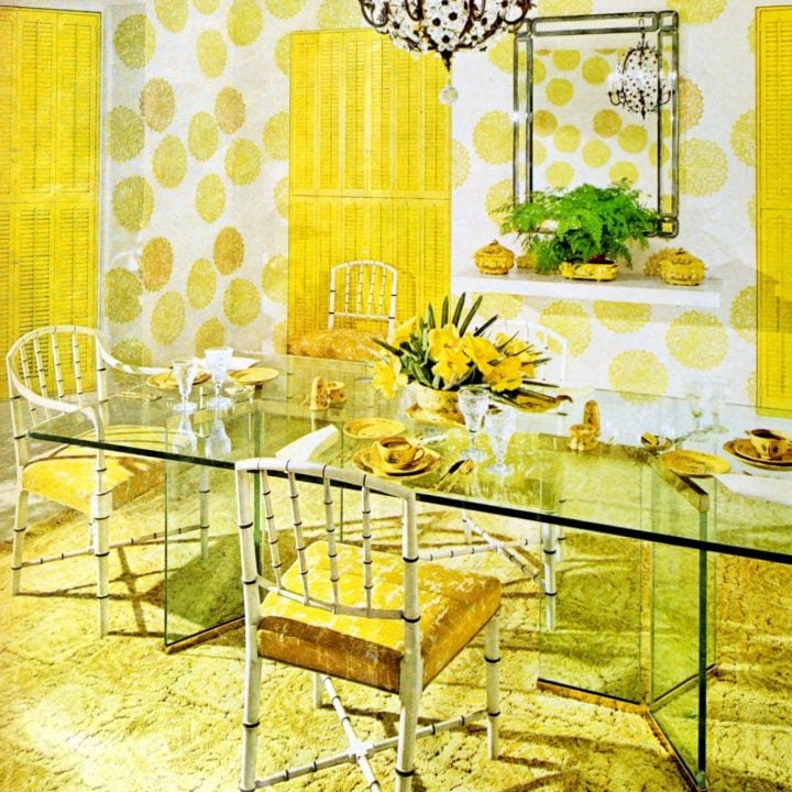 Retro 60s yellow dining room was all aglow