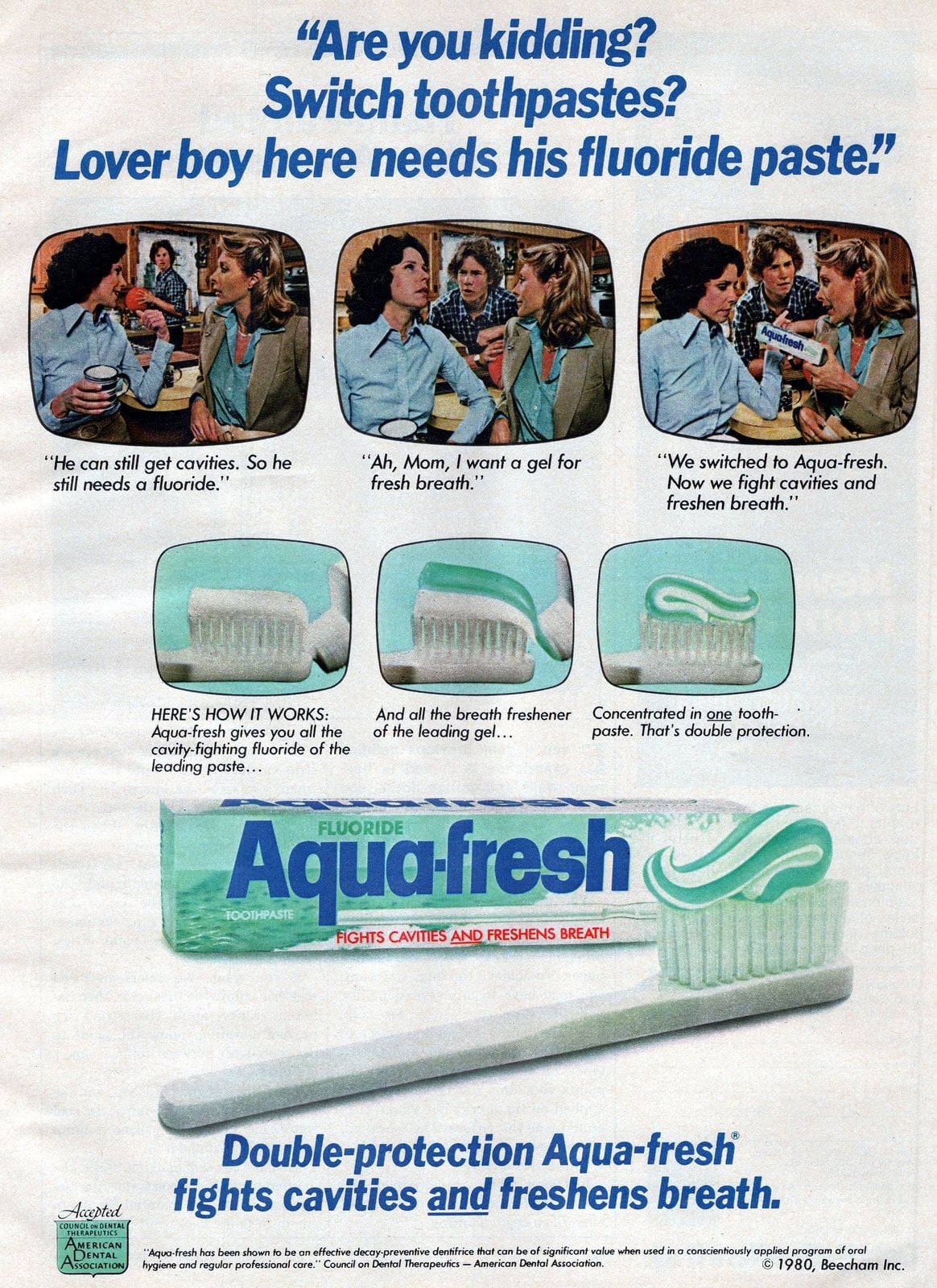 Retro Aqua-fresh fluoride toothpaste with stripes (1981) via ClickAmericana com
