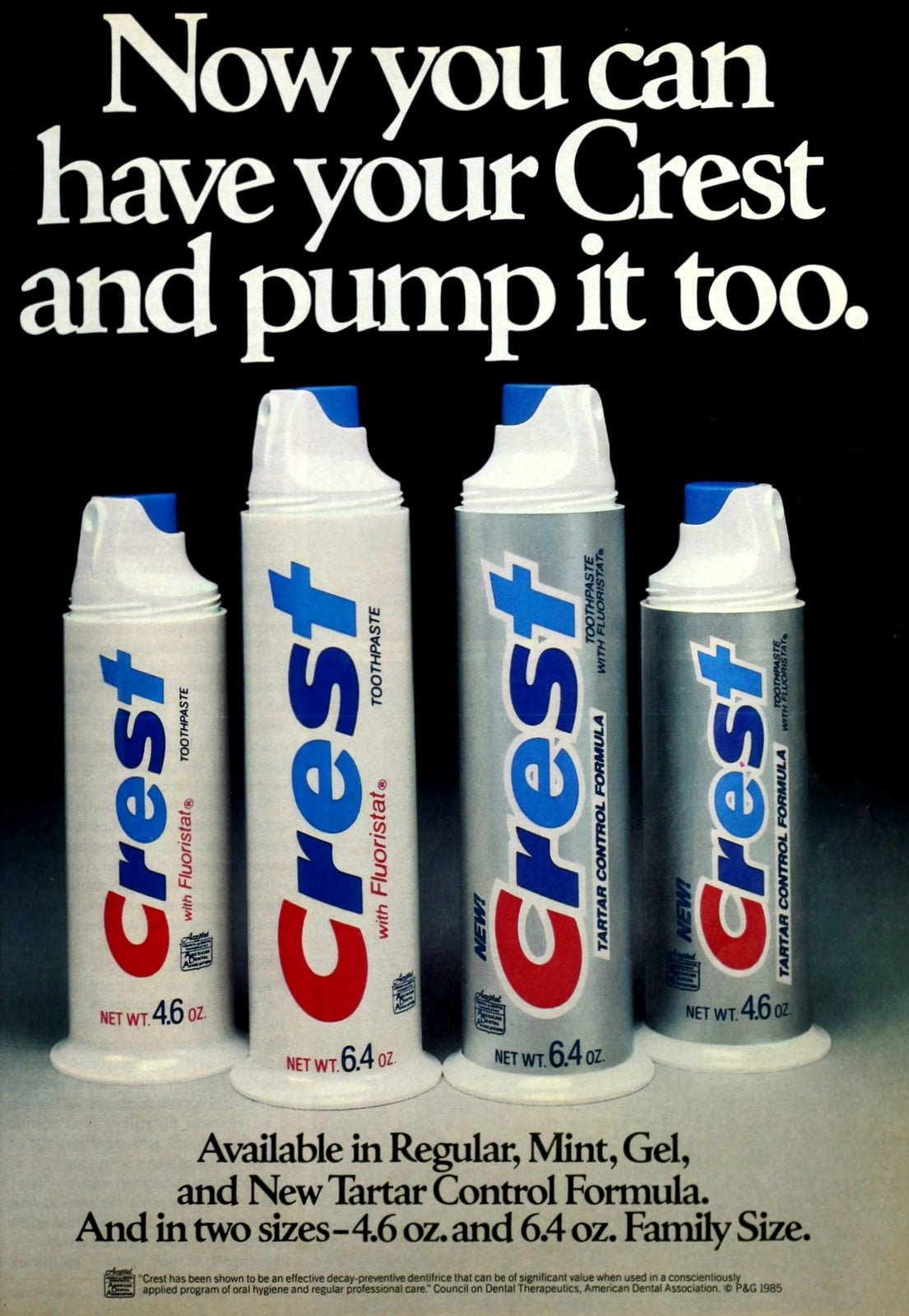 Retro Crest pump toothpaste (1985) via ClickAmericana com