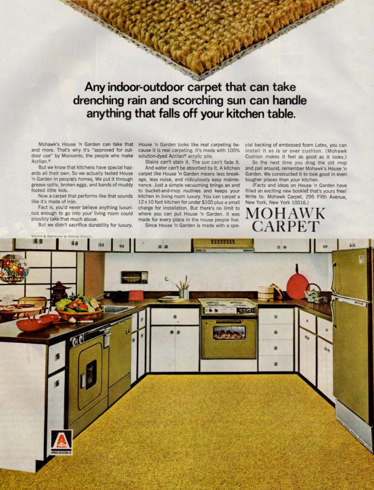 See vintage kitchen carpet from when it was popular home decor in the