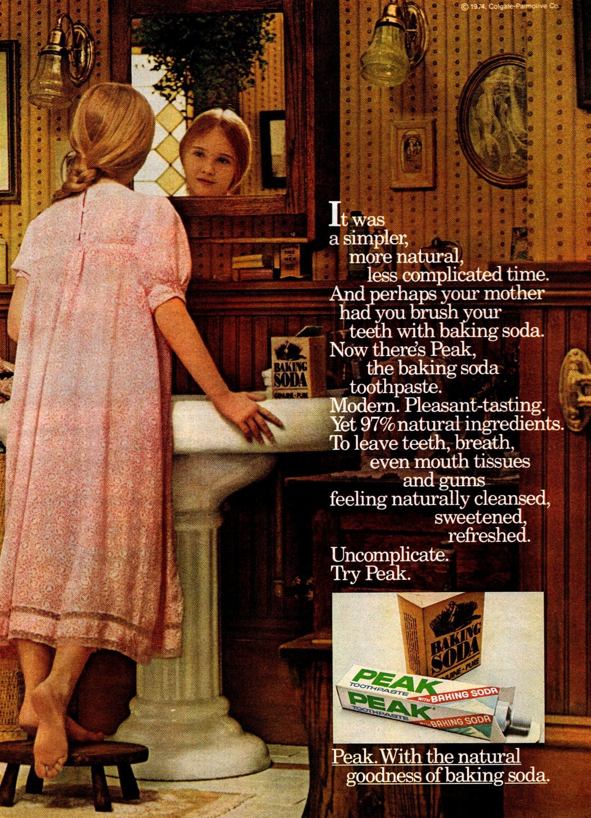 Retro Peak toothpaste with baking soda (1974) via ClickAmericana com