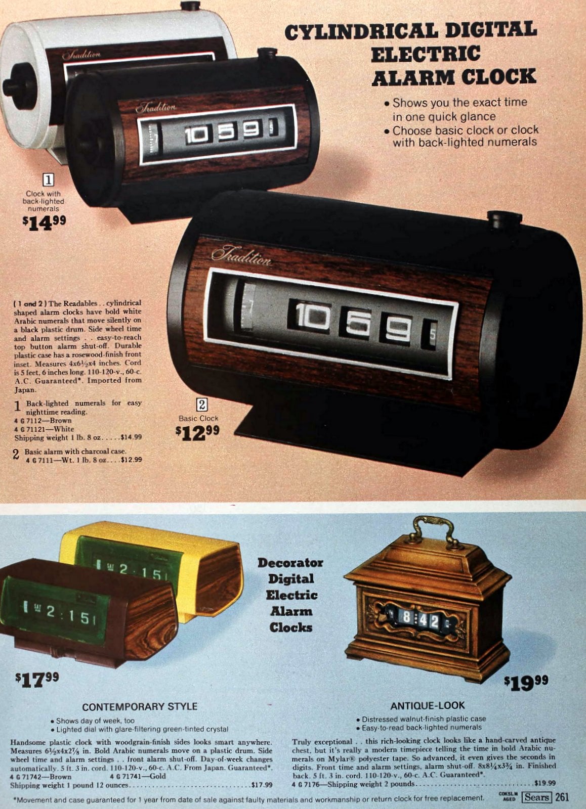 Retro Sears novelty alarm clocks (1973) via ClickAmericana com