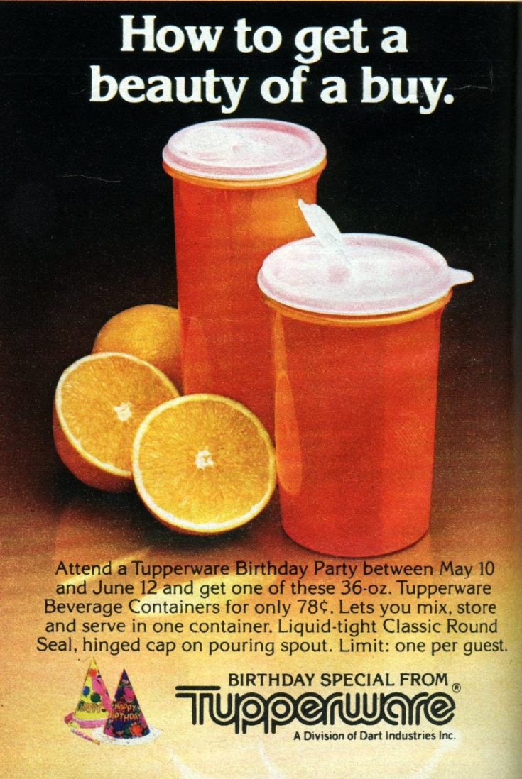 Vintage Tupperware containers from the '80s, in trendy retro colors