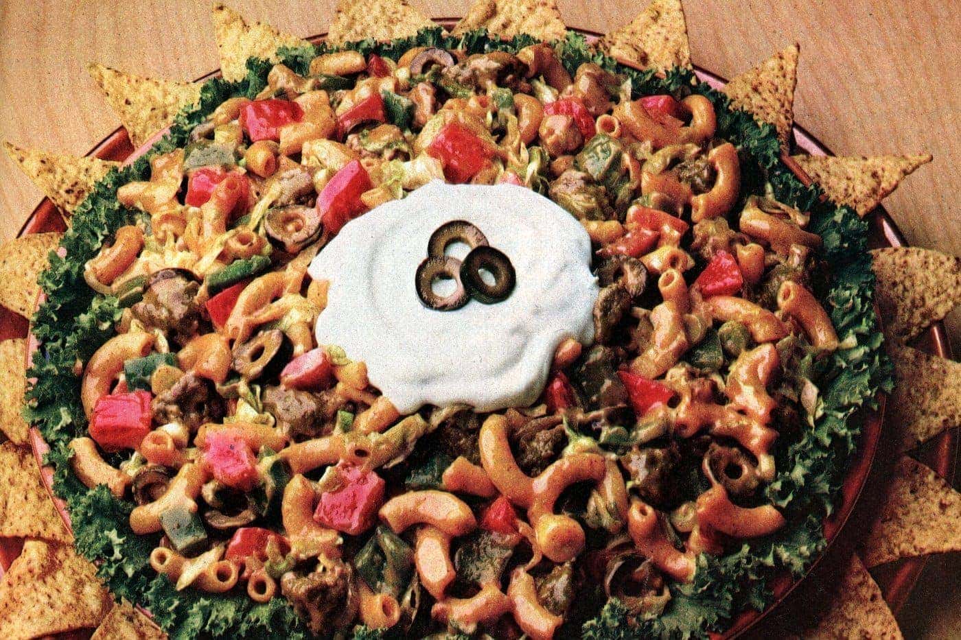 Retro-style taco salad with macaroni & Hamburger Helper (1982) - Click Americana