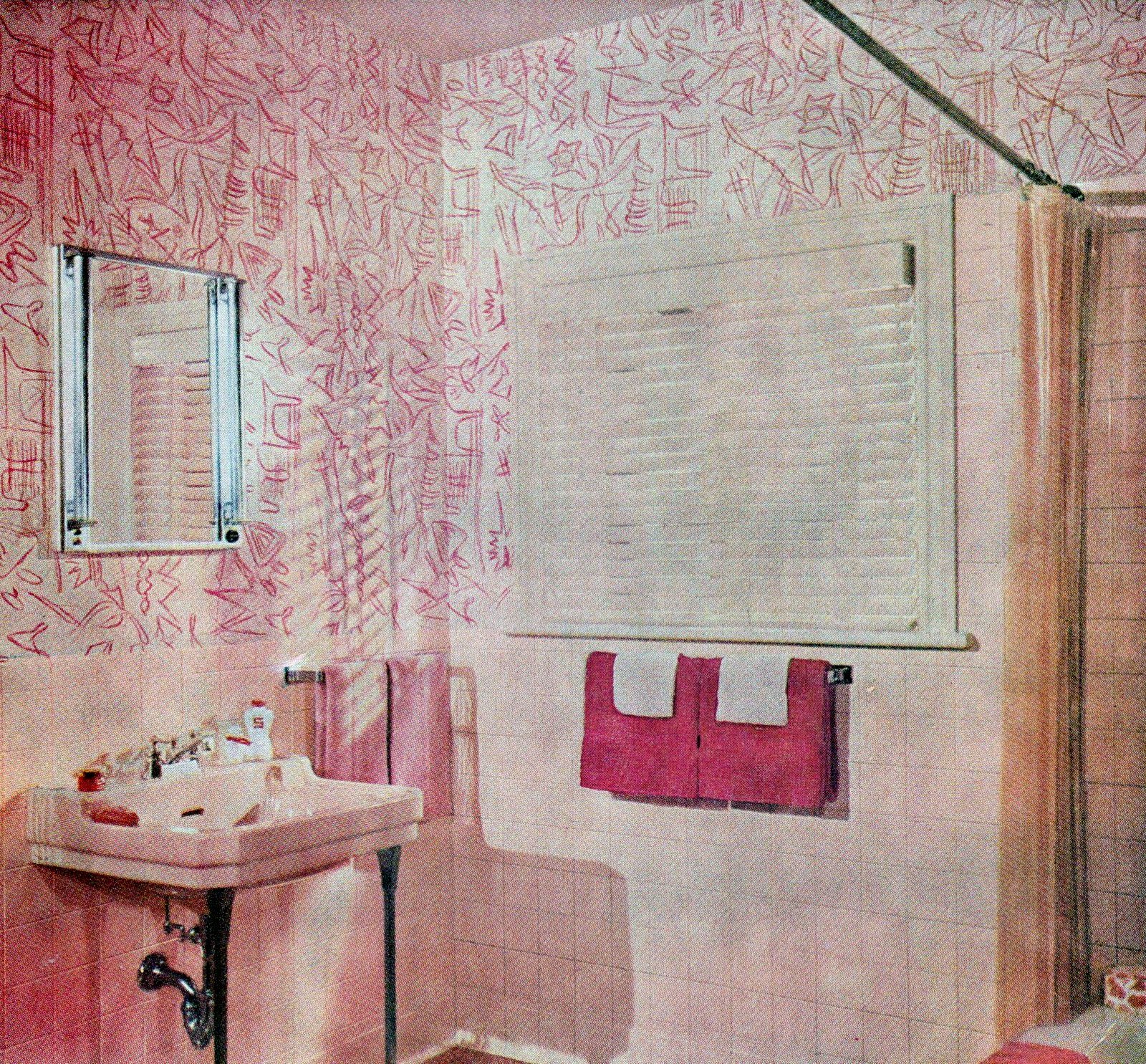 Retro pink MCM bathroom (1956) via ClickAmericana com