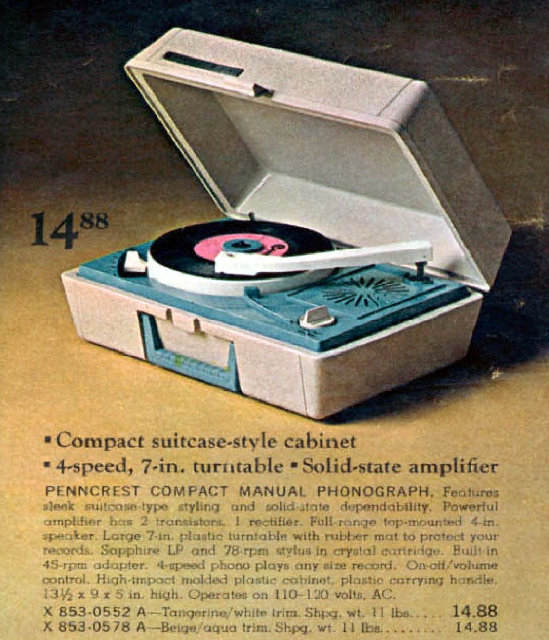 Retro portable record player phonograph (1967) via ClickAmericana com