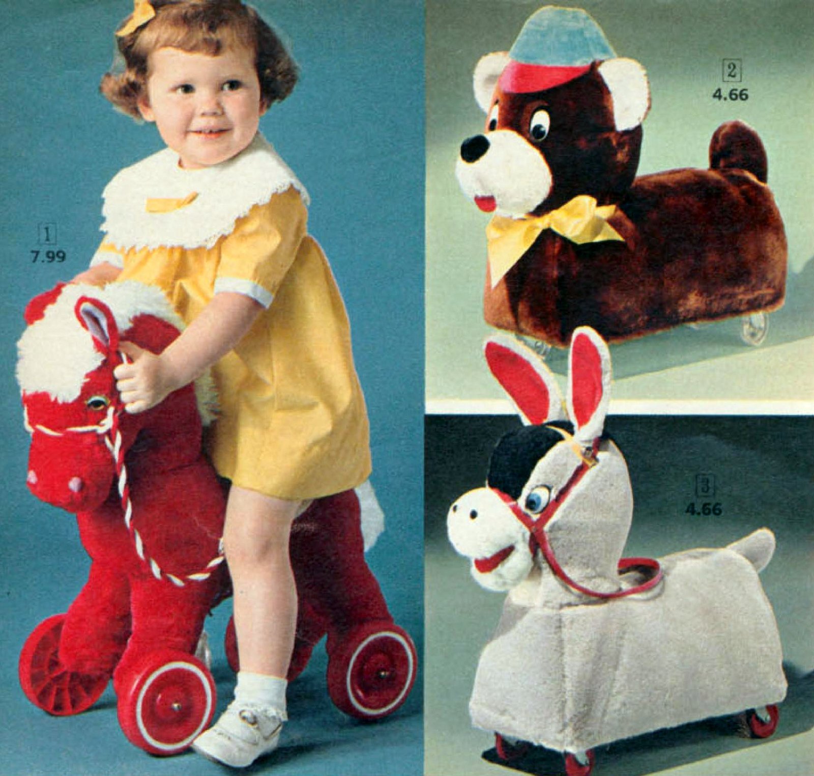 Retro ride-on soft toys (1967) via ClickAmericana com
