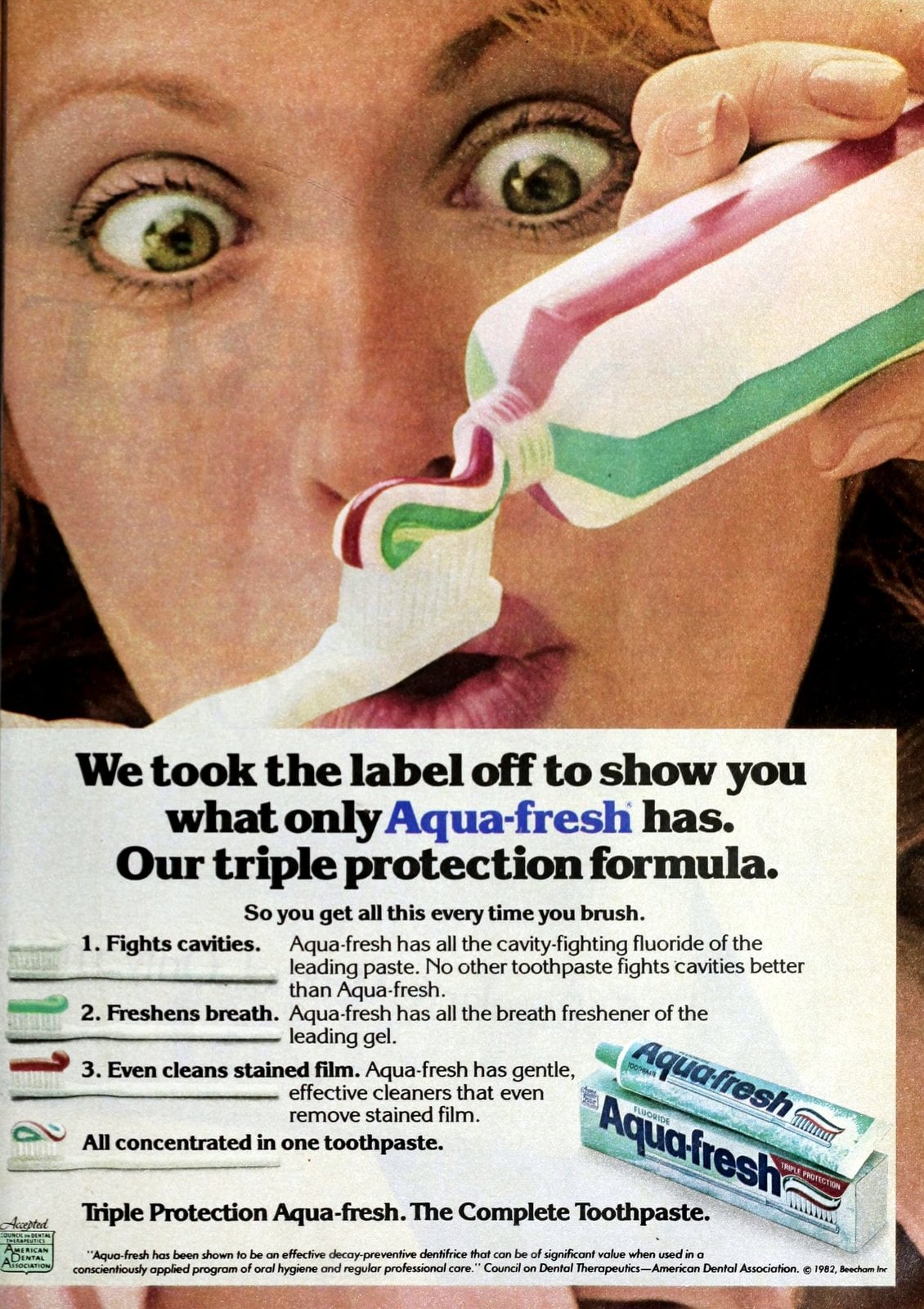 Retro striped Aqua-fresh toothpaste (1982) via ClickAmericana com