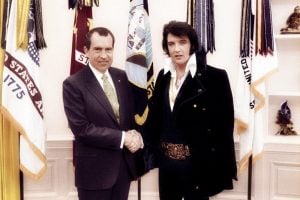 Richard Nixon and Elvis Presley in color