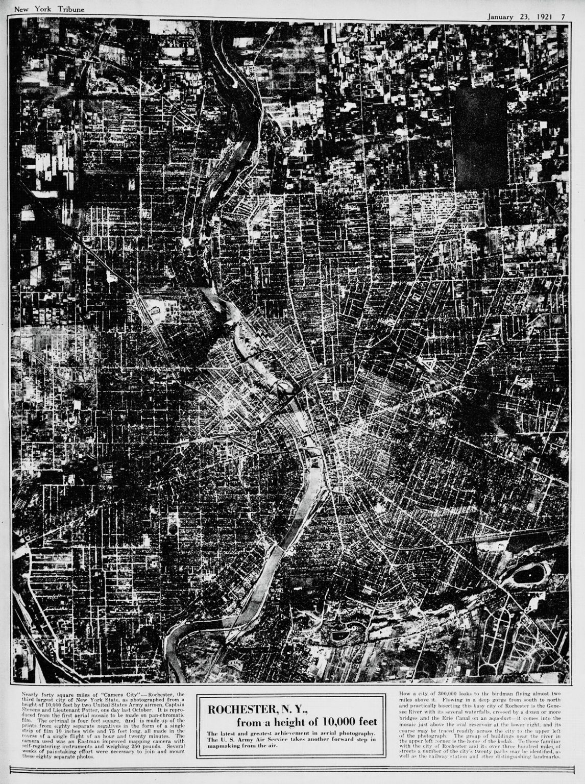 See old Rochester, New York from 10,000 feet up and 100 years back
