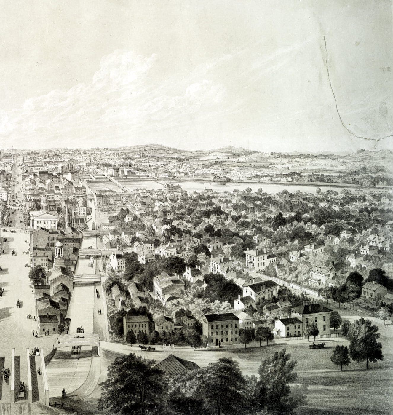 See old Rochester, New York from 10,000 feet up and 100 years back