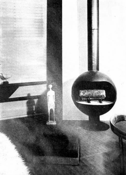 Stylish retro prefab fireplaces brought modern comfort to mid-century homes 22 Round retro chimney in black from the late 1950s via ClickAmericana com