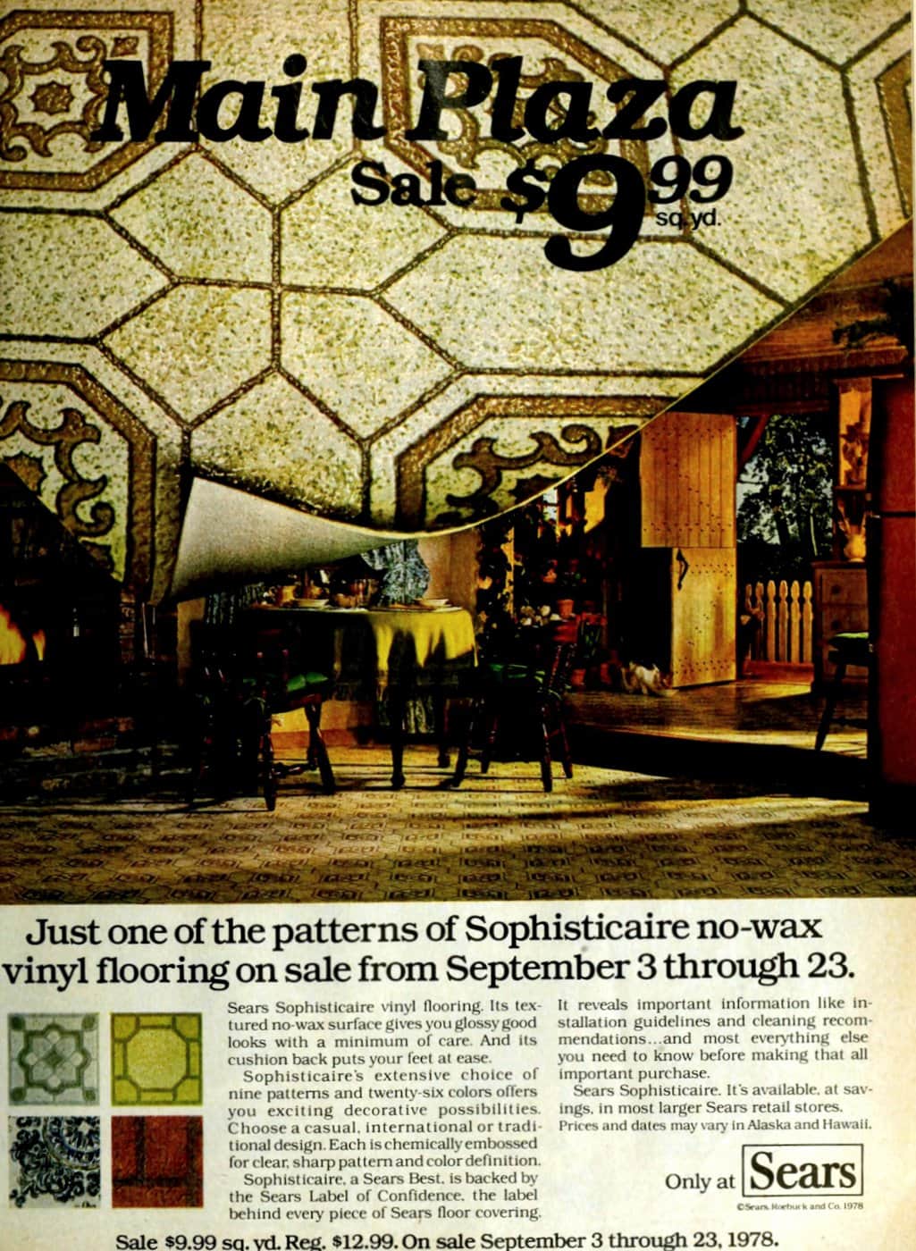 Sears Sophisticate no-wax vinyl flooring - Tile style (1978)