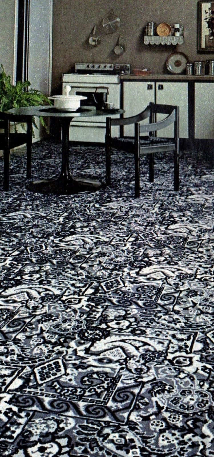 See vintage kitchen carpet from when it was popular home decor in the