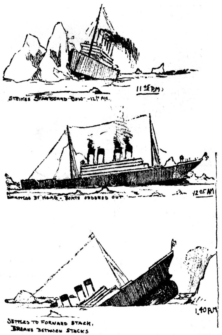 Sketches Of The Titanic Sinking A Survivor Described How The Huge Ship 