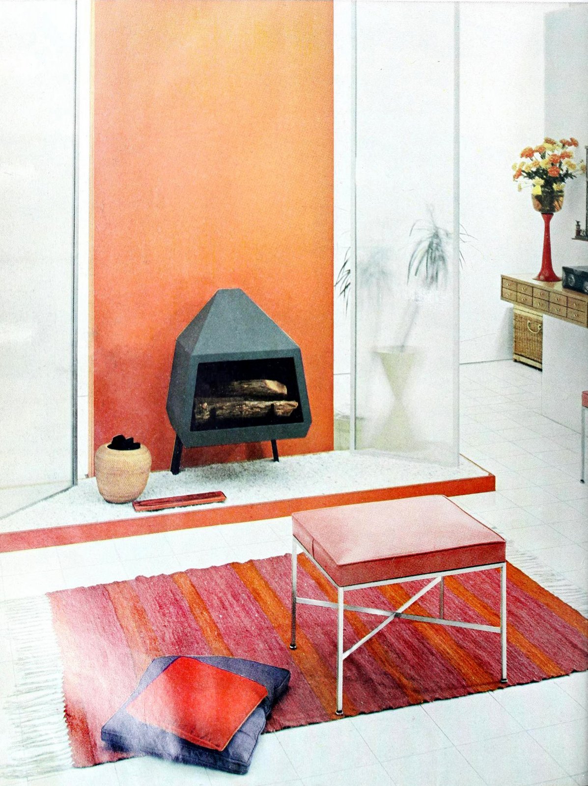 Stylish retro prefab fireplaces brought modern comfort to mid-century homes 9 Small wood burning prefab fireplace in a vintage 50s home via ClickAmericana com
