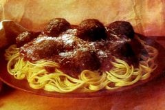 Spaghetti Romano with meatballs retro recipe