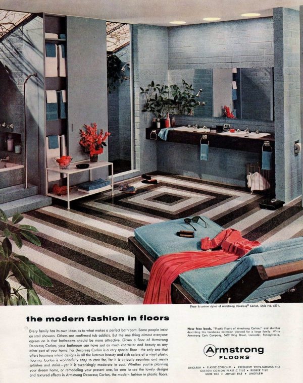 See 20 vintage 1950s bathroom floors in vinyl & linoleum - Click Americana