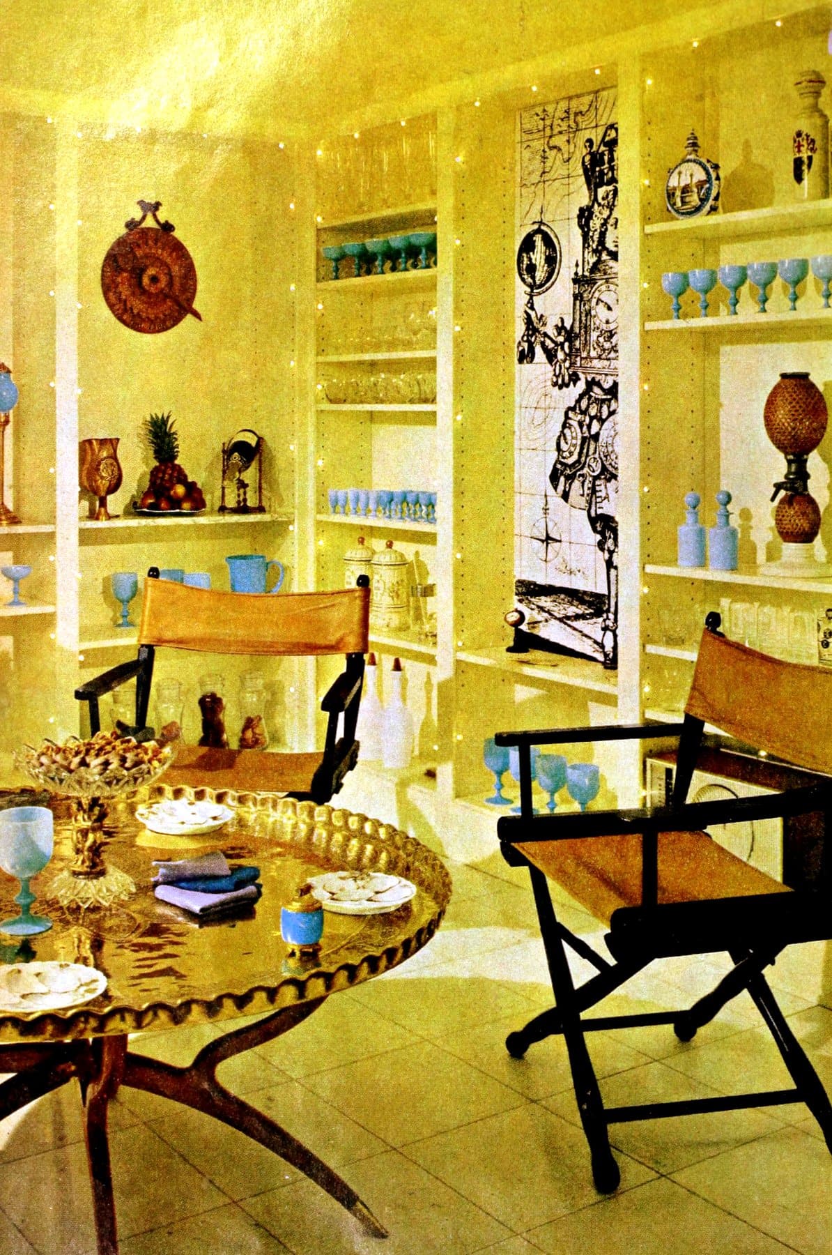 Sunny light 60s decor brightened up a windowless sitting area