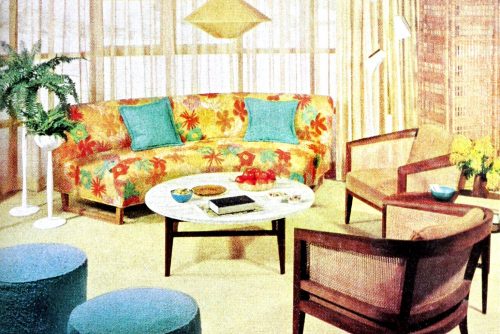 Sunny living room makeover 1950s tract house