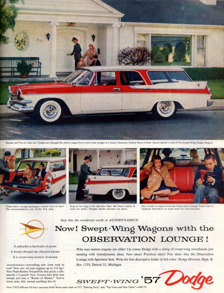 See some huge classic 50s station wagons, with fins & rearfacing back